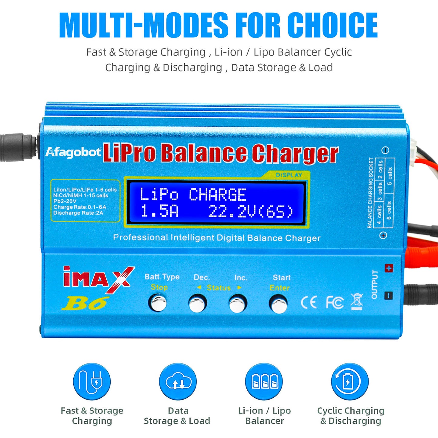 Afagobot B6 Lipo Battery Balance Charger 80W Discharger for NiMH/NiCd (1-15S) LiPo/Li-ion/Life Battery (1-6S) RC Hobby Batteries Balance Charger