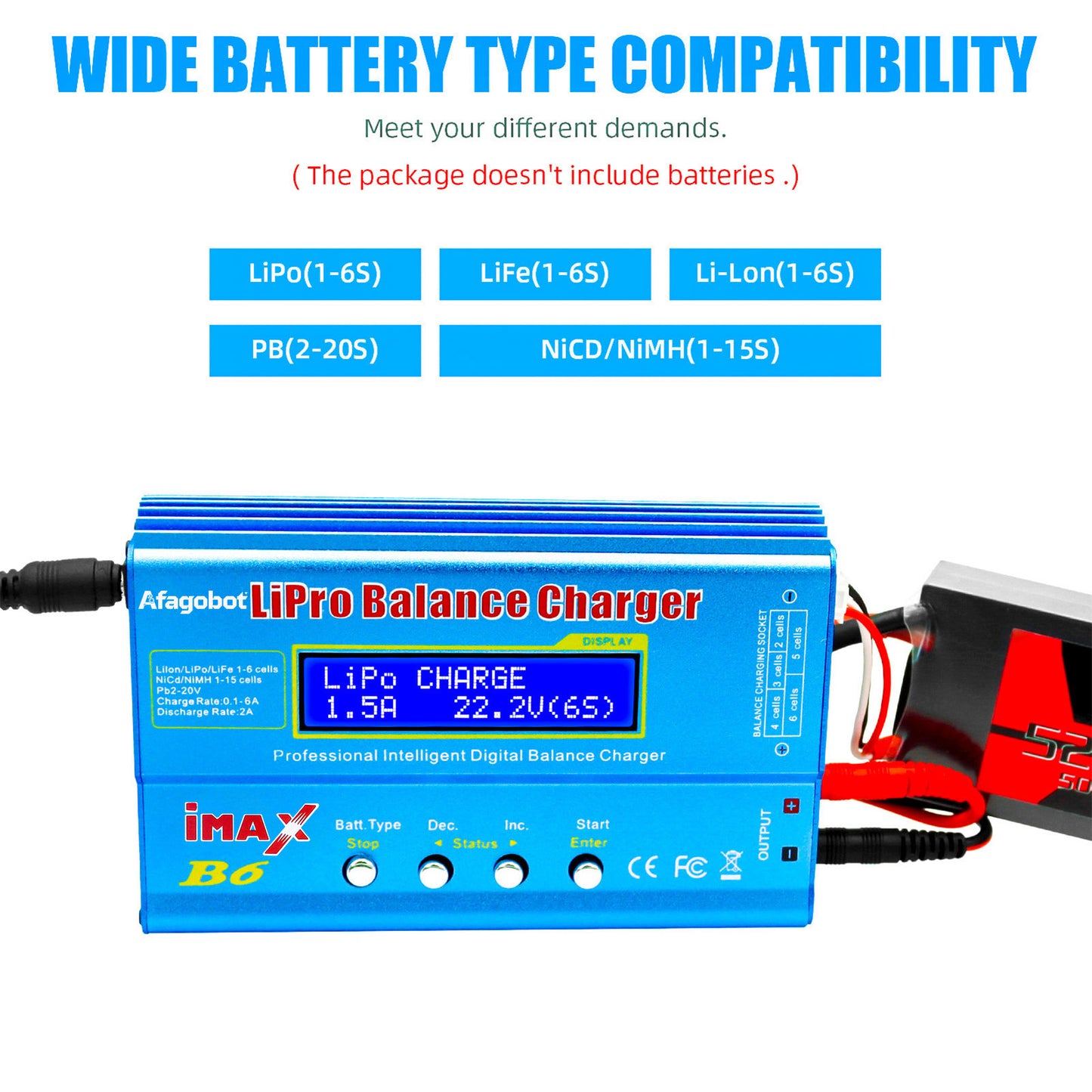 Afagobot B6 Lipo Battery Balance Charger 80W Discharger for NiMH/NiCd (1-15S) LiPo/Li-ion/Life Battery (1-6S) RC Hobby Batteries Balance Charger