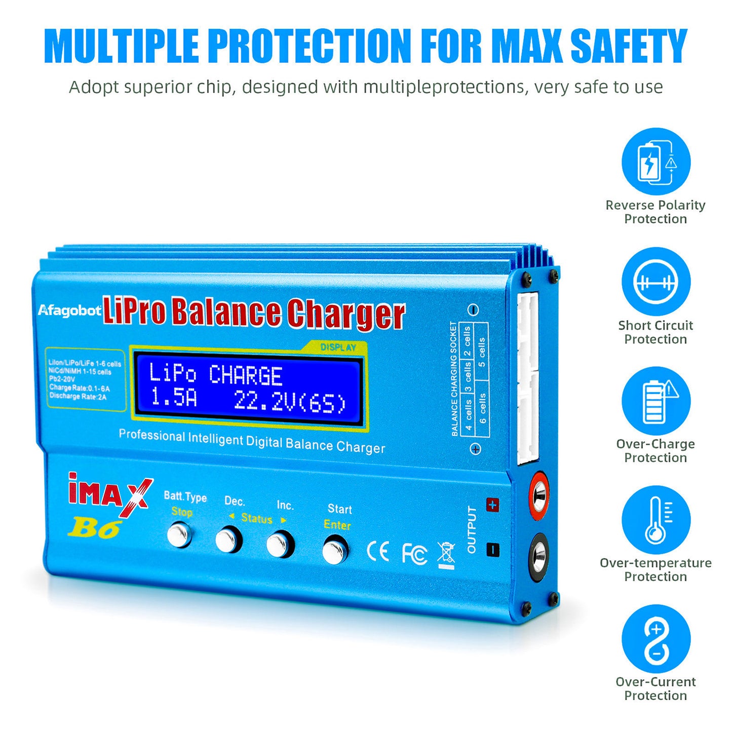 Afagobot B6 Lipo Battery Balance Charger 80W Discharger for NiMH/NiCd (1-15S) LiPo/Li-ion/Life Battery (1-6S) RC Hobby Batteries Balance Charger