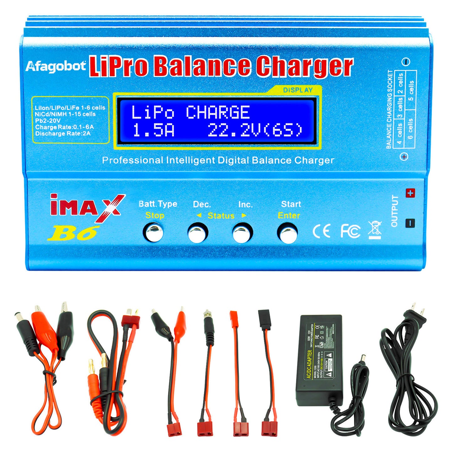 Afagobot B6 Lipo Battery Balance Charger 80W Discharger for NiMH/NiCd (1-15S) LiPo/Li-ion/Life Battery (1-6S) RC Hobby Batteries Balance Charger